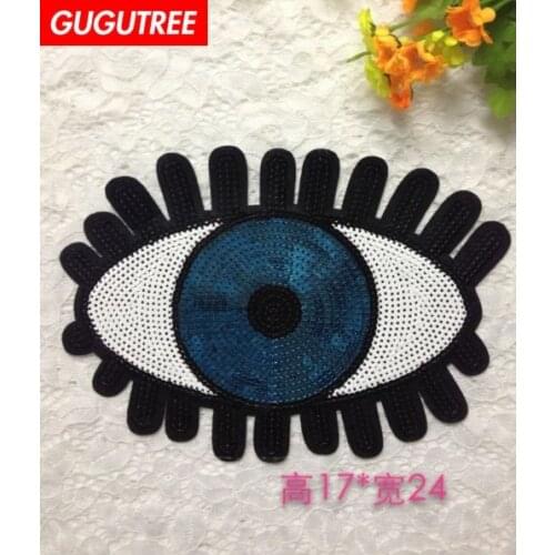 GUGUTREE embroidery Sequins big eyes patches tears patches badges applique patches for clothing LS-55