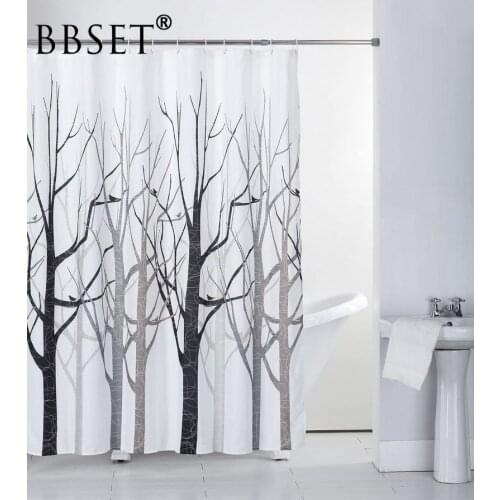 Top Quality Landscape Shower Curtain Grey Tree Pattern Waterproof Multi-size Douchegordijn Bathroom Decor with 12 Hooks