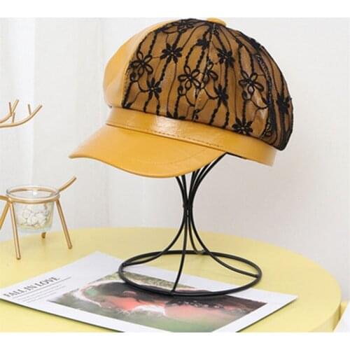 2021 Spring, Summer, Autumn And Winter New Fashion Trend Versatile Womens Octagonal Hat Lace Leather Simple Personality Lovely