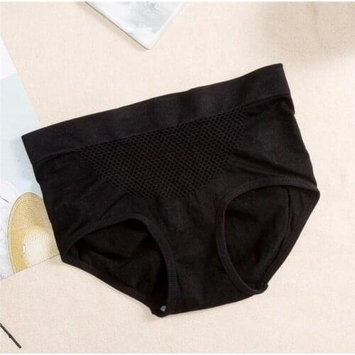 Womens Solid Color Underwear Solid Color Honeycomb Warm Underwear Mid Waist Elastic Warm Underwear