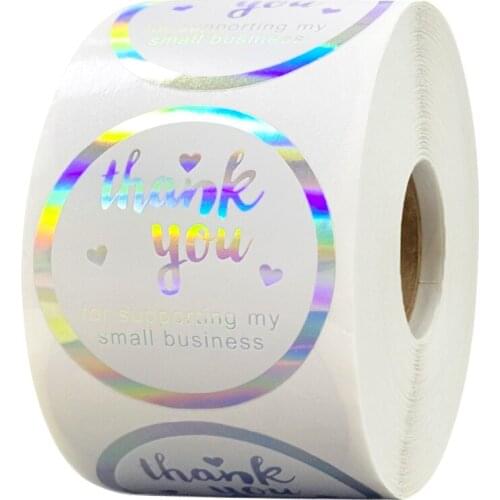 1.5Inch Rainbow Silver Thank You Stickers 500Pcs Small Business Labels Stickers Gift Packing Envelope Seal Stationery Sticker