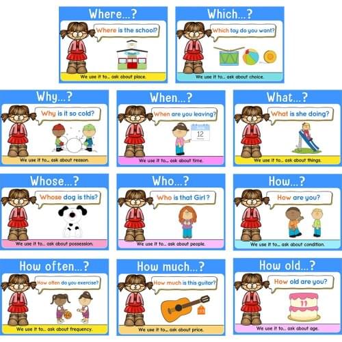 11 Pcs Question words Poster WH Learning English Sight Words Teacher Homeschool Supplies Classroom Decor Decoration Posters