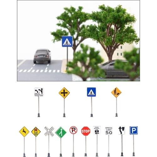 14pcs 1:87 HO Mini Traffic Signage Road Signs Freeway Scene Model Decorative