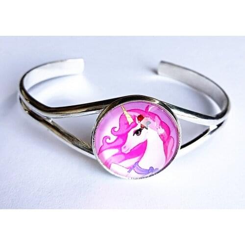 24pcs/lot ( Mixed styles) Unicorn Pink Rose Blue Beads glass bracelets Leather Cartoon Bangle for girls Jewelry wholesale