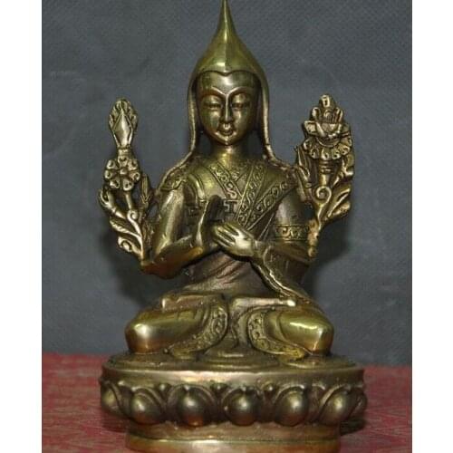 5"Tibet Buddhism temple bronze Gilt Je Tsongkhapa master Guru Lama Buddha statue