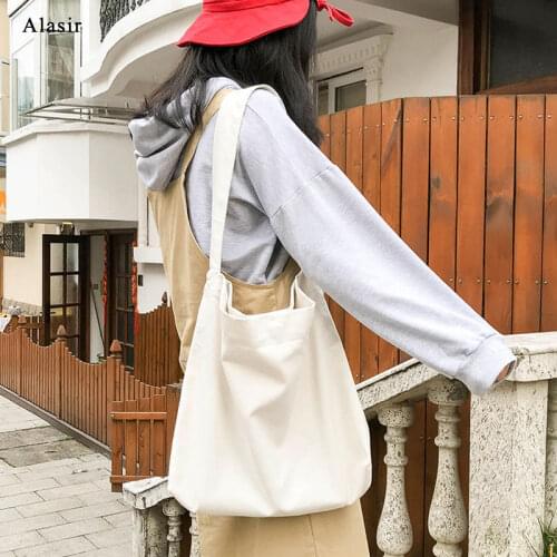 Alasir Fashion Women Shoulder Bag Chic Simple Handbag Korean Style Solid Large Canvas Bag Leisure Ulzzang School Messenger Bag