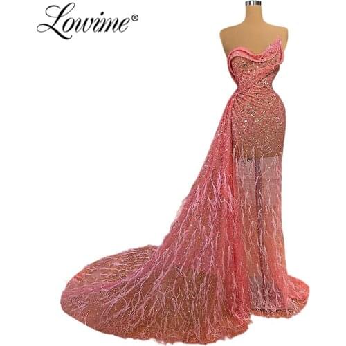 Beads Sequins Sparkly Pink Long Prom Dresses 2020 Dubai Moroccan Kaftans Arabic Party Dress Celebrity Dresses Evening Gowns New