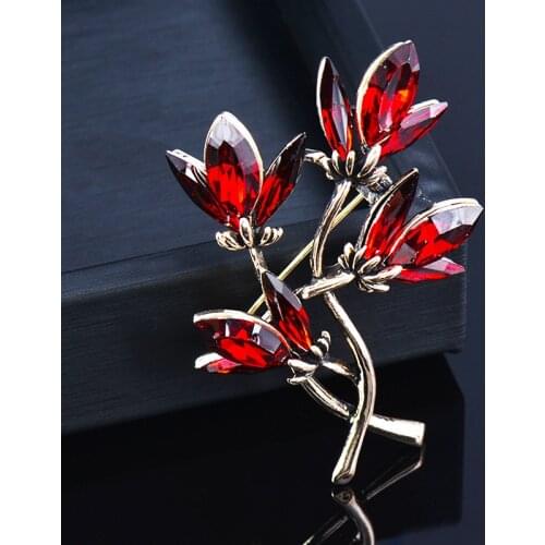 KIOOZOL Elegant Red Silver Color Lily Flower Brooch For Women Vintage Jewelry Gifts Suitable for Mature Women 157 KO2