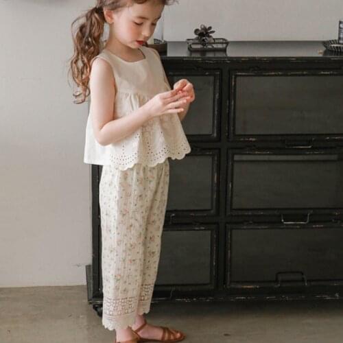 Pants for Girls Outfits Child Floral Printed Casual Pant Summer Childrens Clothing Korean Kids Jeans with Elastic Band Trousers