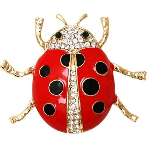 OneckOha Enameled Red Yellow Ladybug Brooches Rhinestone Bee Animal Pin Garment Accessories