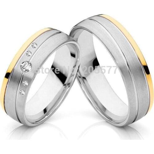 European style Handmade Gold plating CZ titanium wedding bands engagement couples rings sets 2014