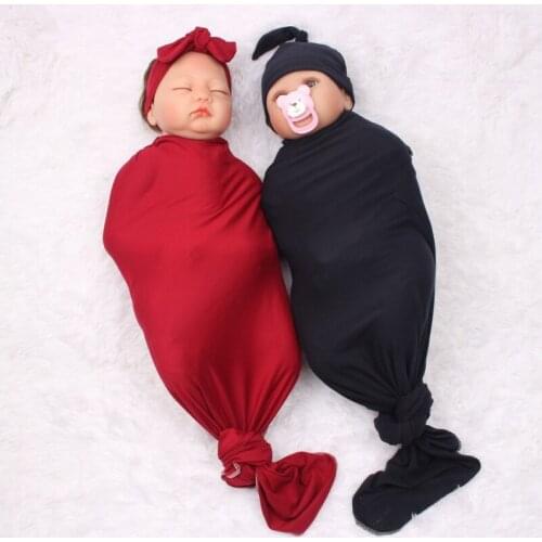 Cotton Blanket Hair Band Tire Cap Three-piece Suitt For 0-6 Months Baby Muslin Receiving Swaddle Blanket Set Unisex Sleeping Bag