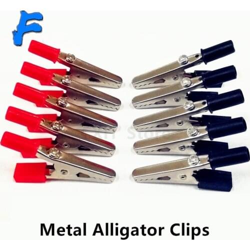 10pcs/lot Insulated Crocodile Clips Plastic Handle Cable Lead Testing Metal Alligator Clips Clamps 52mm Length