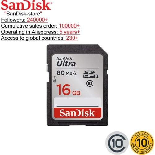 Sandisk Original SD Card Memory Card Micro SD Card Read Speed 80M/S 16GB 32gb 64GB 128GB For Camera 10 years warranty