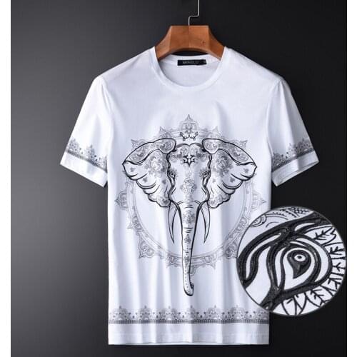 Classic 100% Cotton Male T-shirts Luxury Elephant Print Summer White Mens T-shirts Plus Size 3XL 4XL SLIM FIT MAN T-SHIRTS