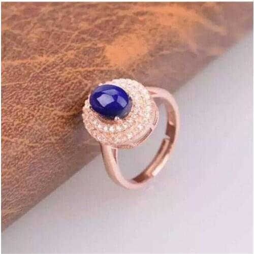 Natural Lapis ring Free shipping Natural real Lapis 925 sterling silver Ring Per jewelry 6*8mm