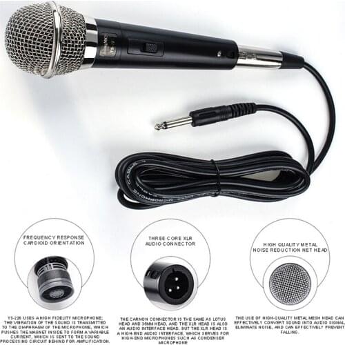 Wired Dynamic Microphone Cable Kit High Quality Audio Karaoke Singing Vocal Mic Speaker Suitable for 1/4" Mic DVD Devices