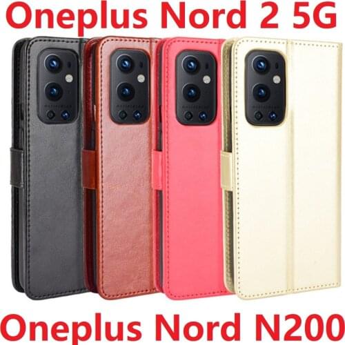 Book Style For Oneplus Nord 2 5G N200 Case Magnetic Wallet Leather Stand Card Protective Cover