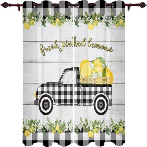 Lemon Idyllic Truck Lattice Window Curtains Kids Room Living Room Curtain Panels Valance Curtains for Kitchen