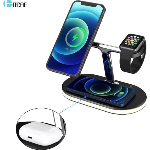 Magnetic 3 in 1 Wireless Charger Stand 15W Qi Fast Charging Dock Station for Apple Watch 6 iWatch AirPods Pro iPhone 12 Max Mini