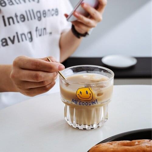Cute Cup Drinkware 258ml 330ml Ins Ice Coffe Cup Milk Tea Cup Glass Can Be Superimposed Water Cup Cola Juice Cup Smile Face