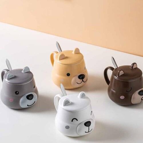 Cartoon Cute Animal Ceramic Mug with Cover Daily Necessities Department Store Water Cup Set Small Gift