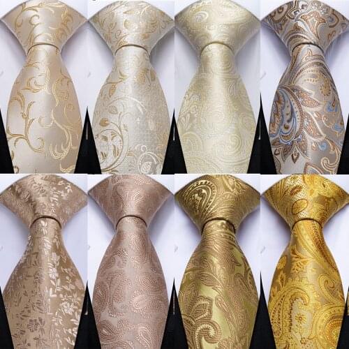 DiBanGu Fashion Men Tie Light Champagne Paisley Silk Wedding Tie For Men Hanky Cufflinks Gift Tie Set Suit Business Party