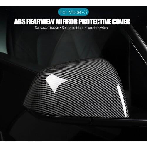 Car Rearview Mirror Cover For Tesla Model 3 ABS Carbon Fiber Black Matte Protection 2pcs/Set Exterior Modification Accessories
