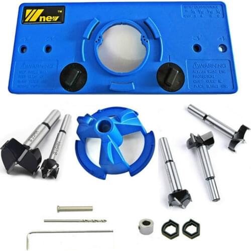 GanWei 35MM Concealed Cup Style Hinge Jig Boring Hole Drill Guide 35mm Hinge Hole Ppener + 5Pcs 15-35mm Bit DIY Woodworking Tool