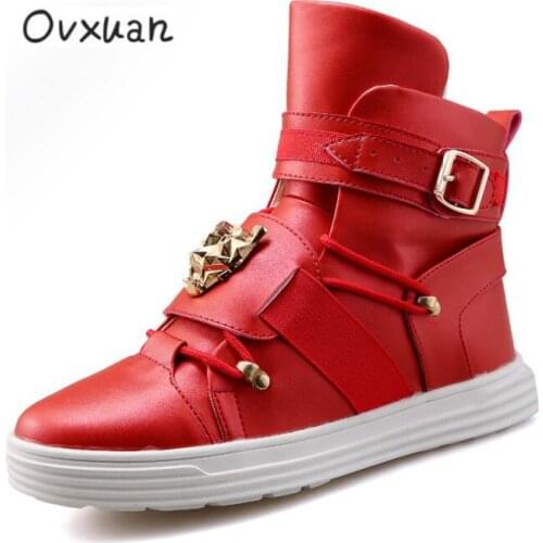 OVXUAN High Top Flat Shoes British Style Metal Buckle Strap Basic Walking Platform Ankle Boots Men Zapatos Hombre Botas 2021 New