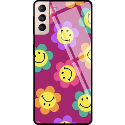 Pastel Smiley Flower Pack Tempered Glass Cover For Samsung Galaxy S21 Ultra S20 FE S8 S9 S10 Plus Note 10 20 Case