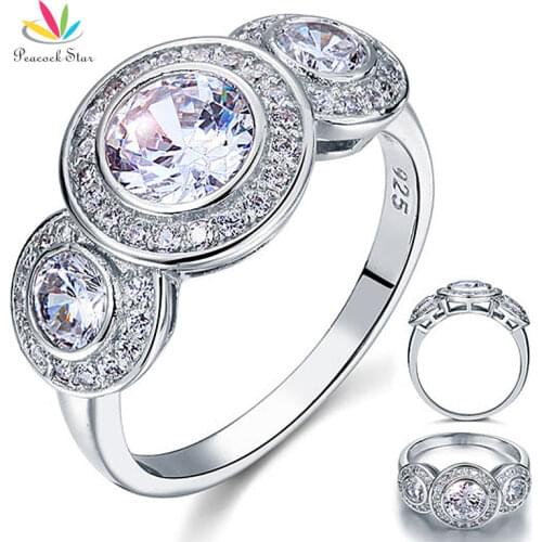 Peacock Star Art Deco 2.5 Carat Solid 925 Sterling Silver Wedding Engagement Ring Jewelry CFR8089