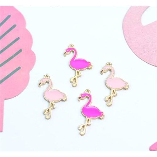 Decor Gift 10pcs Wedding Birtday Party Gold-tone Alloy Bracelet Pendant Charms Pendant Animal Flamingo Pink Rosered