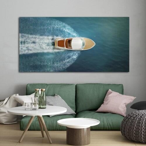 RELIABLI ART Canvas Posters and Print Ship Boat On The Sea Sunset Pictures Wall Art For Living Room Decorative Painting Unframed