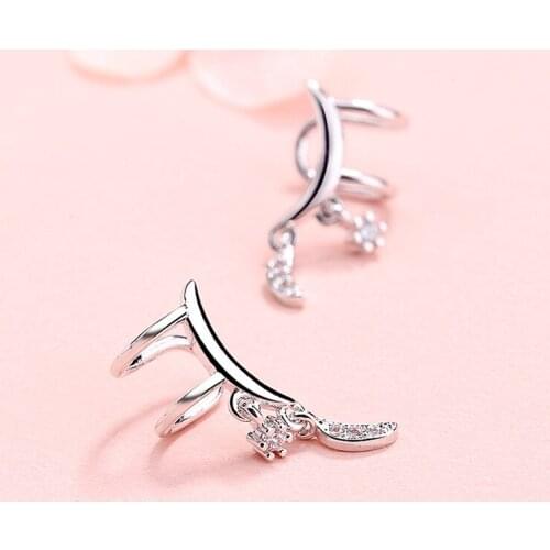 Utimtree Temperament Cubic Zircon Stars Tassel Ear Clip Earrings Silver 925 Ear Jewelry For Women Girl Party Bijoux