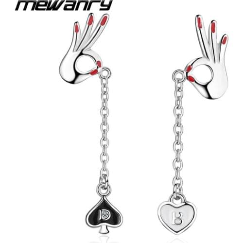 MEWANRY Prevent Allergy 925 Sterling Silver Hoop Earrings INS Fashion Creative Asymmetric LOVE Heart Tassel Design Party Jewelry