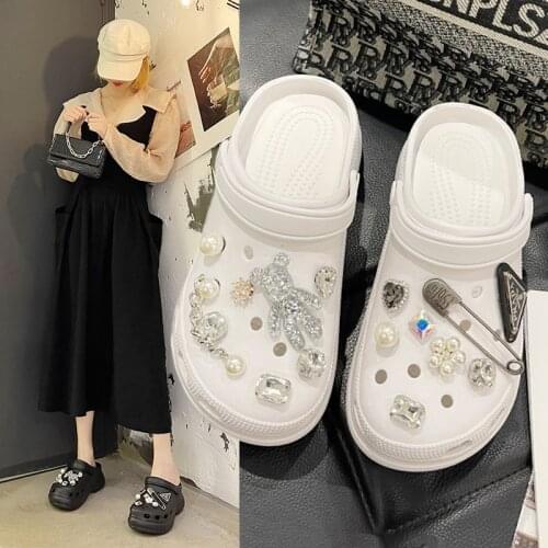 Summer Women Slippers 6cm Platform Clogs Crystal Garden Shoes Outdoor Beach Sandals Thick Sole Wedges Slippers Indoor Slides 34