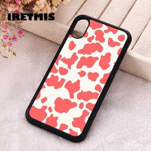 Iretmis 5 5S SE 2020 Phone Cover Case for iPhone 6 6S 7 8 Plus X Xs XR 11 12 Mini Pro Max Silicone Cow Print Coral Animal Print