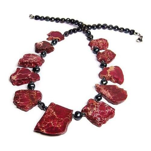 Unique Pearls jewellery Store Natural Black Pearl Red Jasper Beads Necklace Fine Jewelry Charming Women Gift