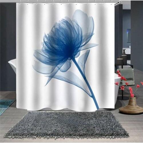 Popular hot sale 3D Printed Lotus Bathroom Shower Curtain Flower Print Durable Waterproof Bath Curtain Hooks Rings 3 Size