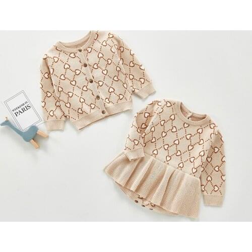 Knitted Baby Clothes Set Autumn Winter Newborn Baby Romper Dress And Cardigan Outerwear Toddler Girls Clothing Set Outfits 0-2Y