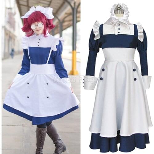 Japanese Anime Black Butler Kuroshitsuji Mey Rin Dress Cosplay Costume Women Maid Dress+Apron Halloween Party Role Play C90M266