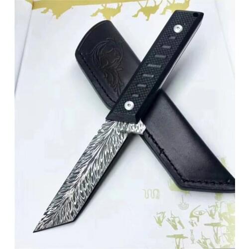Katana Outdoor Hunting Knife Full Tang Blade Knife DC53 Steel Fishing Hike Knives with Leather Sheath G10 Handle