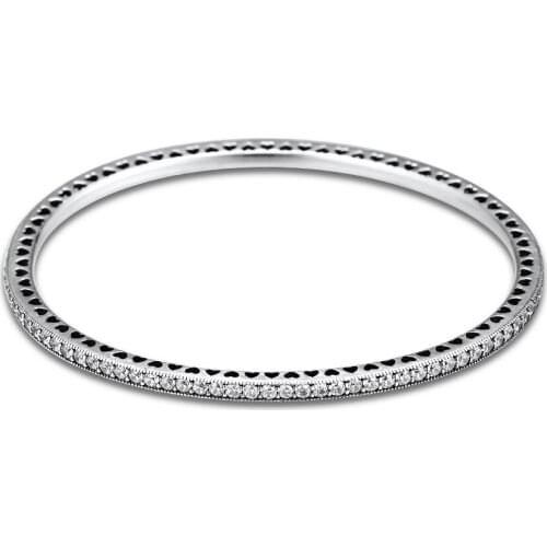 925 Sterling Silver Jewelry Bangles with Clear Cubic Zirconia for Women Free Shipping