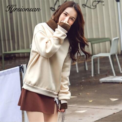 Hirsionsan Turtleneck Solid Color No Hoodies Fake Two Pieces Hooded Thicken Casual Tops Women Sweatshirt Autumn Winter Clothes