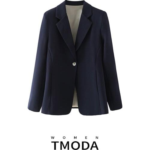 TMODA1015 2021 Women ZA Blazer Jacket Spring Autumn Office Lady Blazer Womens Single Breasted Metal Outwear 3 Colors