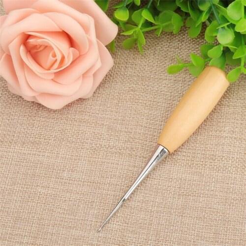 1Pc Stitch Awl Tool Steel Pin Wood Handle Overstitch Sewing Paper Punch Hole Maker Punching Stitching Cloth Craft Leather 12.5cm