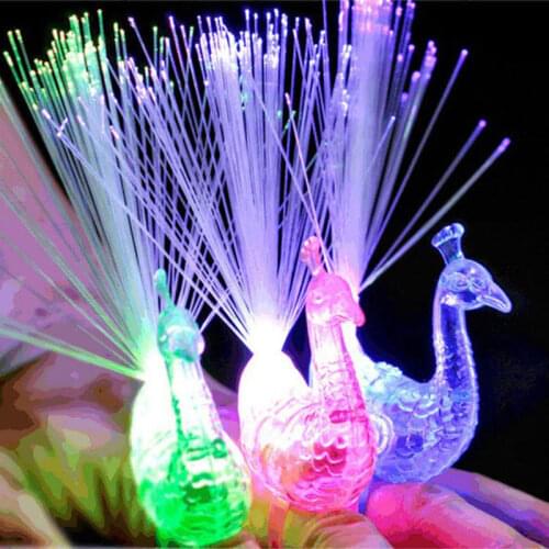 1pcs Colorful Peacock Dazzling Finger Light Ring Laser LED Party Rave Favors Glow Beams Fun Peacock Lamp