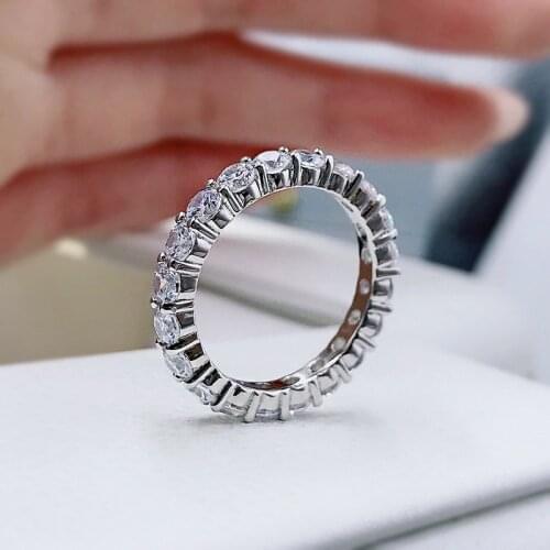 100% 925 Sterling Silver Sparkling 1 Row 3mm High Carbon Diamond Finger Rings For Women Top Quality Party Fine Jewelry