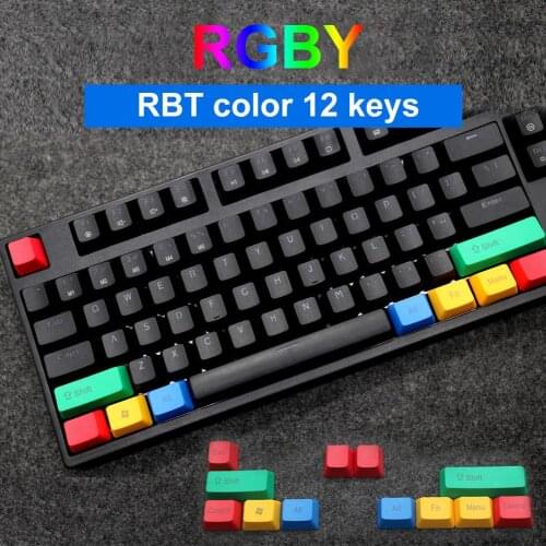 12Pcs/Set PBT Light-proof Color Matching Mechanical Keyboard Keycaps Replacement for Cherry MX Mechanical Keyboard